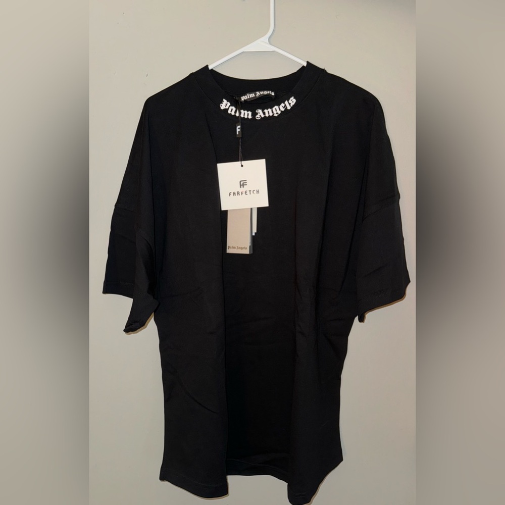 Palm Angels Black Tshirt with White Rear & Collar Logo